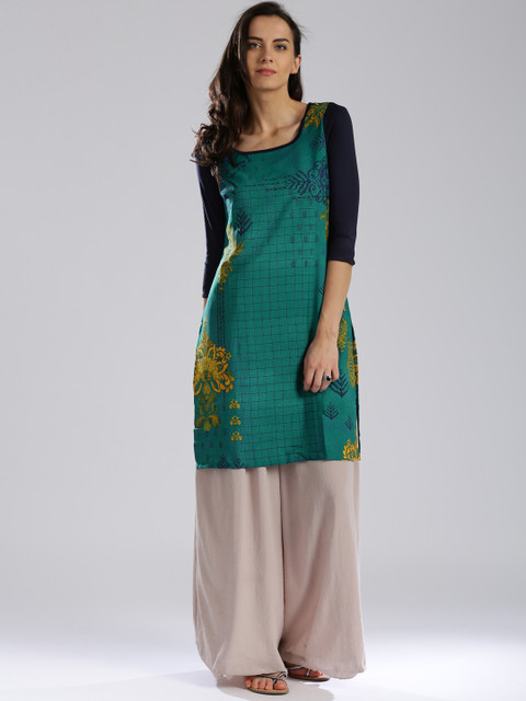 

W Green Polyester Printed Kurta