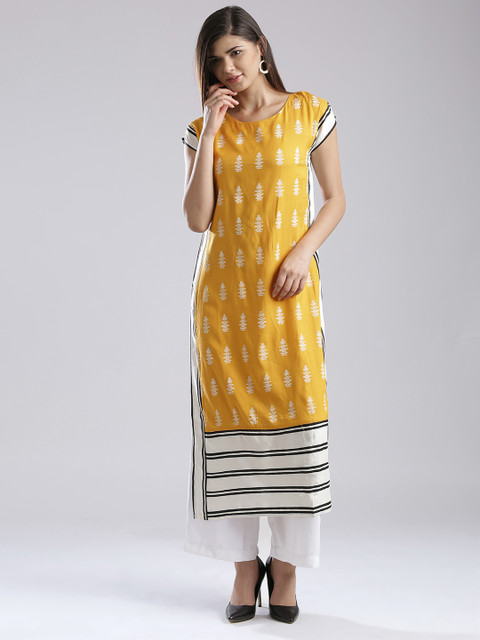 

W Yellow Printed Panelled Kurta