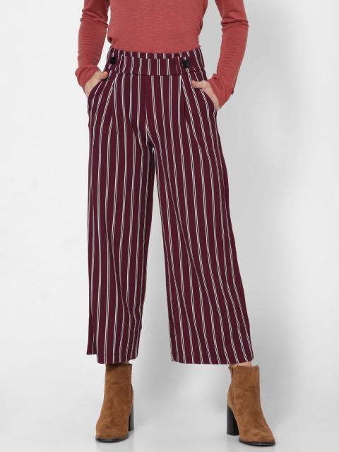 

ONLY Women Burgundy & White Loose Fit Striped Culottes
