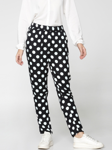 

ONLY Women Navy Blue & White Regular Fit Polka Dots Printed Regular Trousers