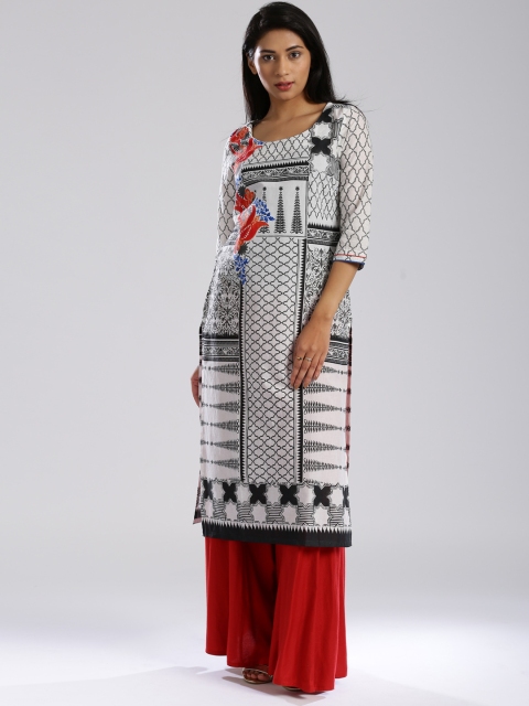 

W Off-White & Black Hand-Painted Kurta