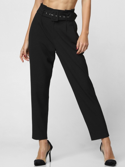 

ONLY Women Black Regular Fit Solid Regular Trousers