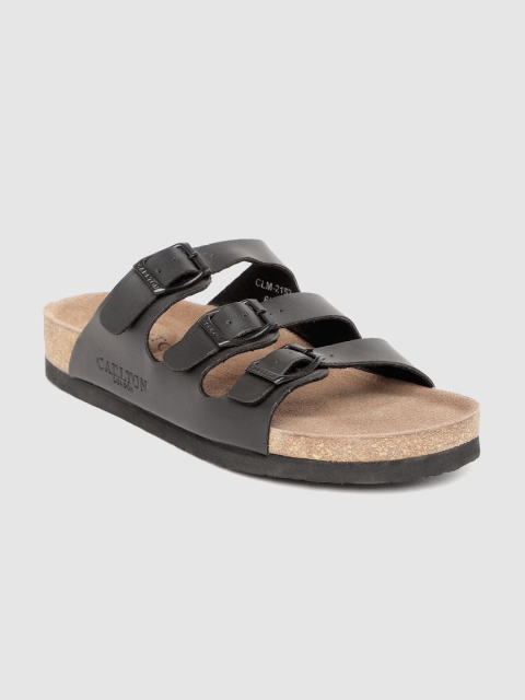 

Carlton London Men Black Comfort Sandals with Buckle Detail