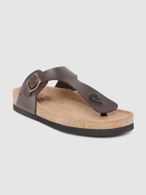 

Carlton London Men Coffee Brown T-Strap Comfort Sandals