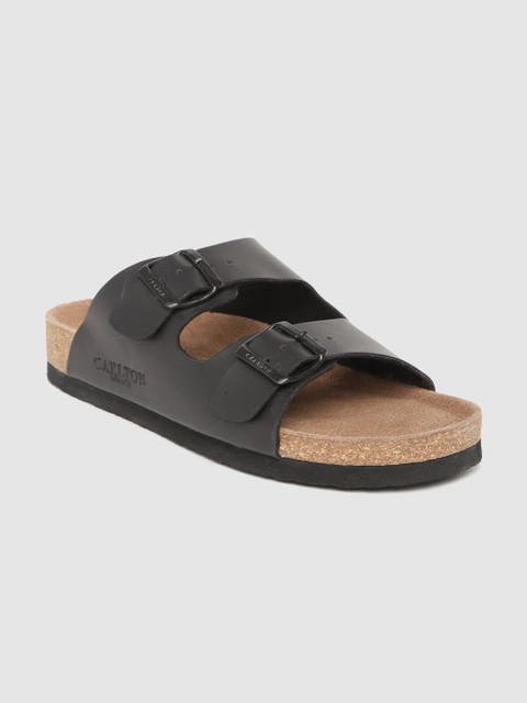 

Carlton London Men Black Comfort Sandals with Buckle Detail
