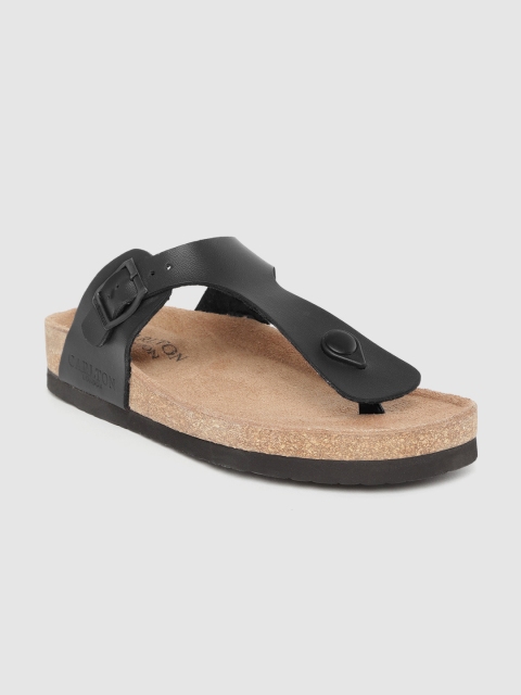 

Carlton London Men Black Comfort Sandals with Buckle Detail