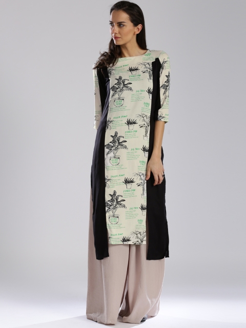

W Off-White & Black Printed Panelled Kurta