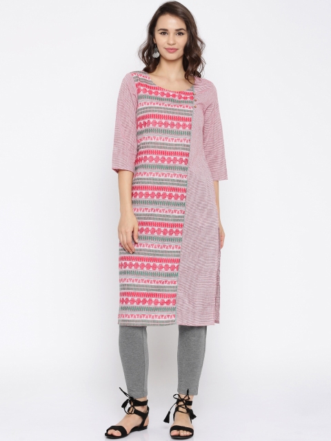 

AURELIA Women Pink Woven Design Straight Kurta