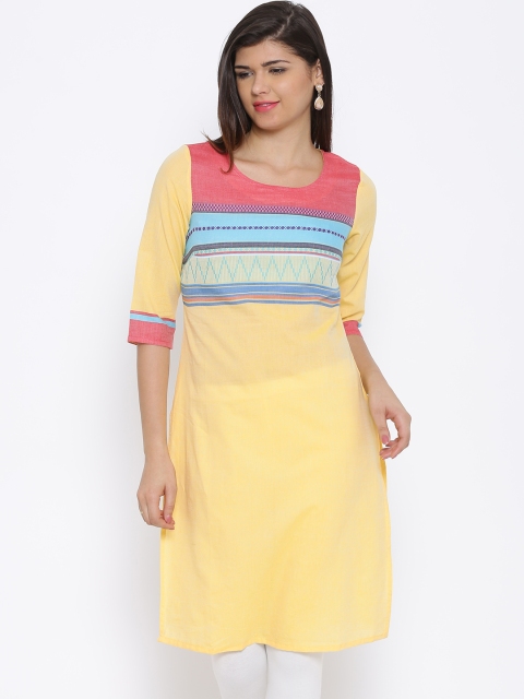 

Aurelia Yellow Woven Design Kurta