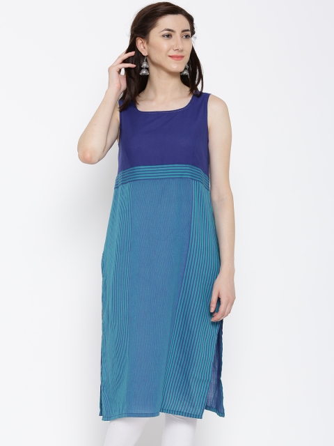 

Aurelia Blue Self-Striped Kurta