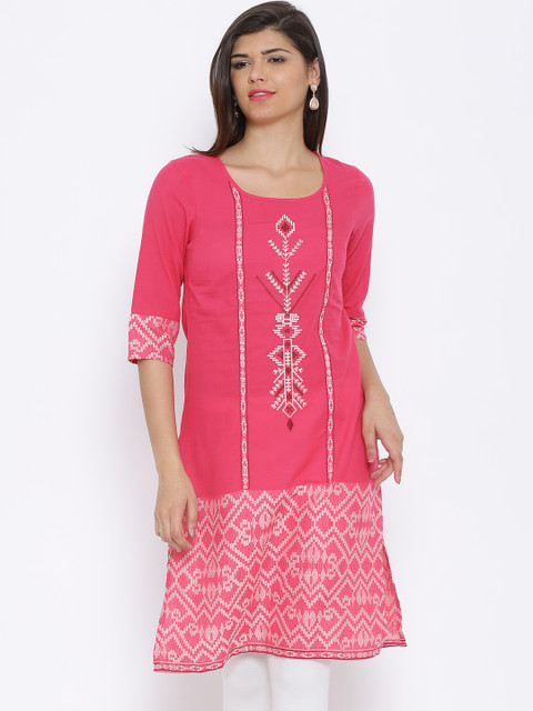 

Aurelia Pink Embroidered Woven Design Kurta