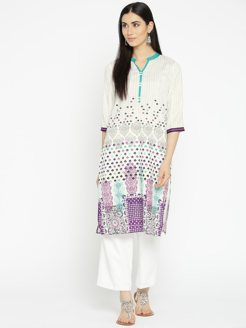 

Aurelia Off-White & Purple Printed Kurta