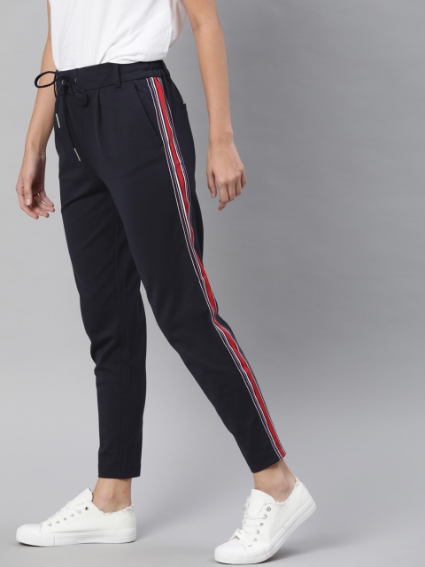 

ONLY Women Navy Blue Regular Fit Solid Regular Trousers with Side Stripes
