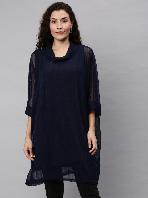 

RHHENSO Women Navy Blue Solid A-Line Top