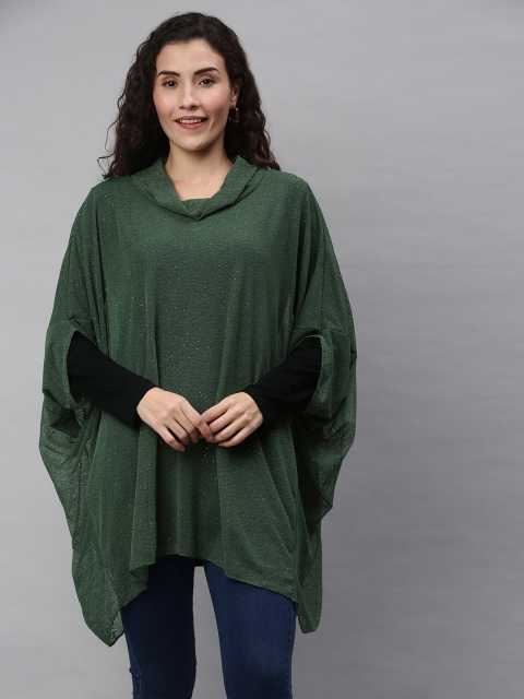 

RHHENSO Women Green Shimmered Vegan Layered Kaftan Top with an Inner