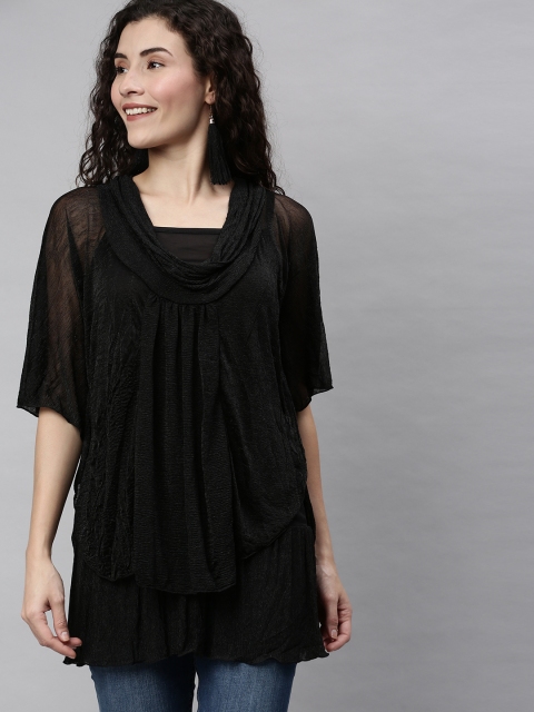 

RHHENSO Women Black Solid Layered Longline Top