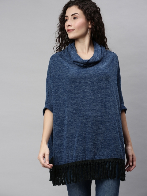 

RHHENSO Women Blue Solid Kaftan Styled Pullover Sweater With Tassels