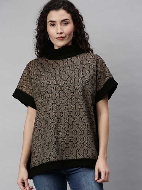 

RHHENSO Women Black Self Design Kaftan Top