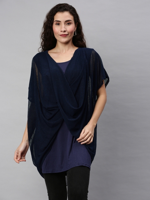 

RHHENSO Women Blue Solid Vegan Layered Kaftan Top with an Inner