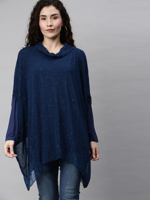 

RHHENSO Women Navy Blue Embroidered Kaftan Top