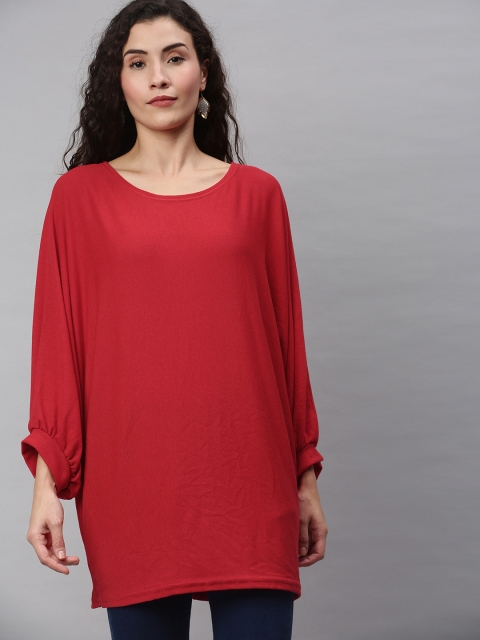 

RHHENSO Women Red Loose Sweater Solid Top