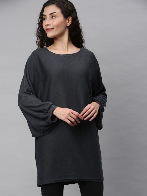

RHHENSO Women Grey Loose Sweater Solid Top