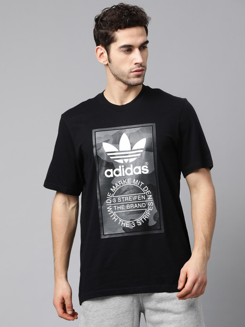 

ADIDAS Originals Men Black Brand Logo Printed Pure Cotton Round Neck Camo T-Shirt