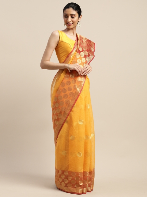 

Pavechas Yellow and Red Woven Design Jute Cotton Kota Saree