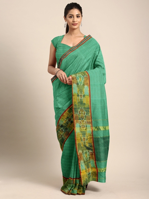 

Pavechas Green Pure Cotton Solid Pochampally Saree
