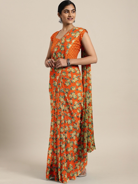 

Pavechas Orange & Yellow Polyester Printed Saree