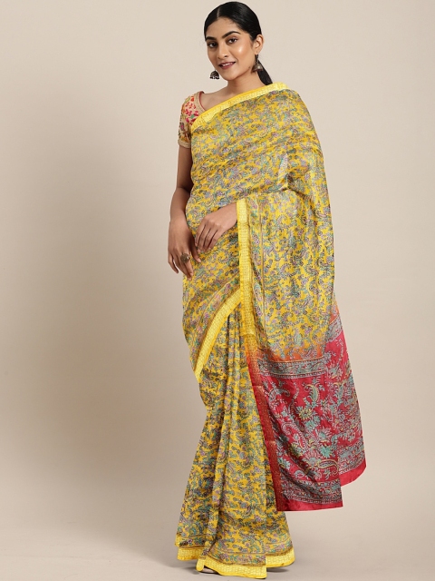 

Pavechas Yellow Poly Silk Printed Mysore Silk Saree