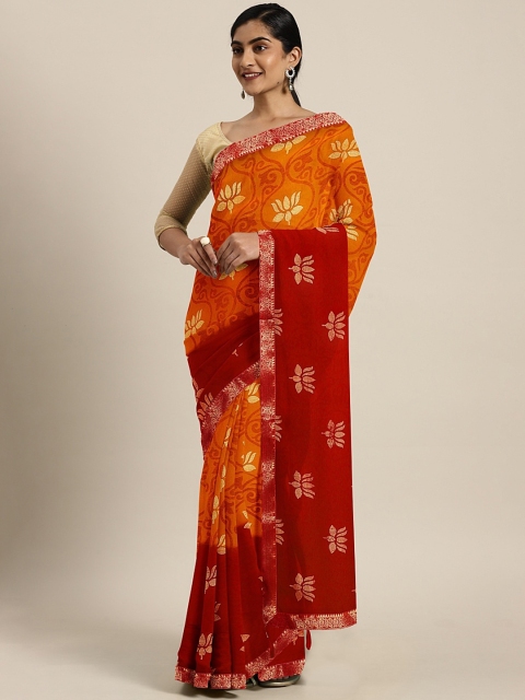 

Pavechas Orange & Red Poly Georgette Woven Design Uppada Saree