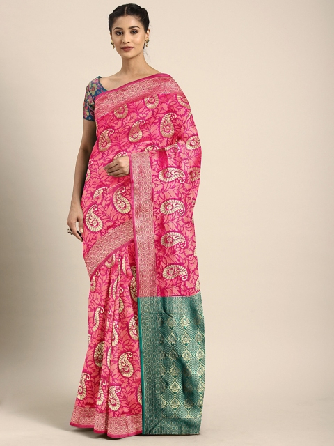 

Pavechas Pink Poly Silk Woven Design Kanjeevaram Saree