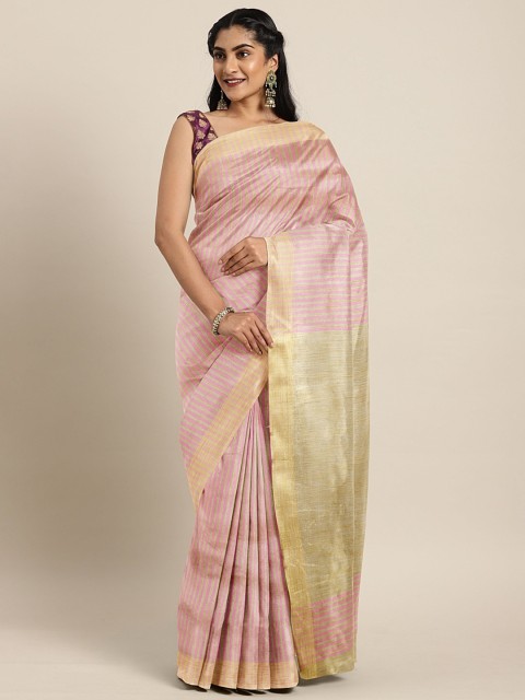 

Pavechas Pink & Beige Poly Silk Striped Saree