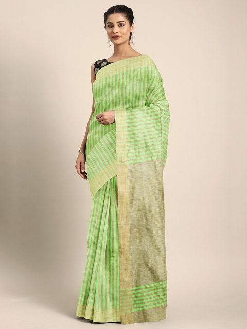 

Pavechas Green & Beige Poly Silk Striped Saree