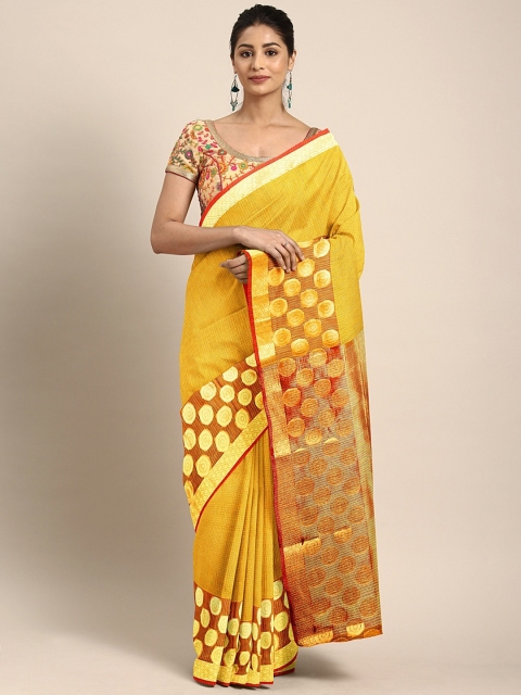 

Pavechas Yellow & Orange Jute Cotton Woven Design Kota Saree