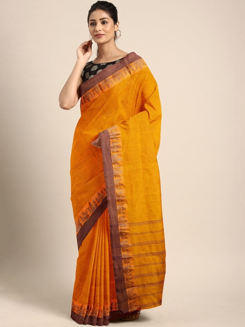 

Pavechas Orange Pure Cotton Solid Taant Saree