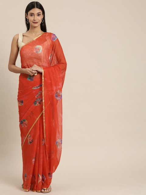 

Pavechas Orange Poly Chiffon Dyed Bandhani Saree