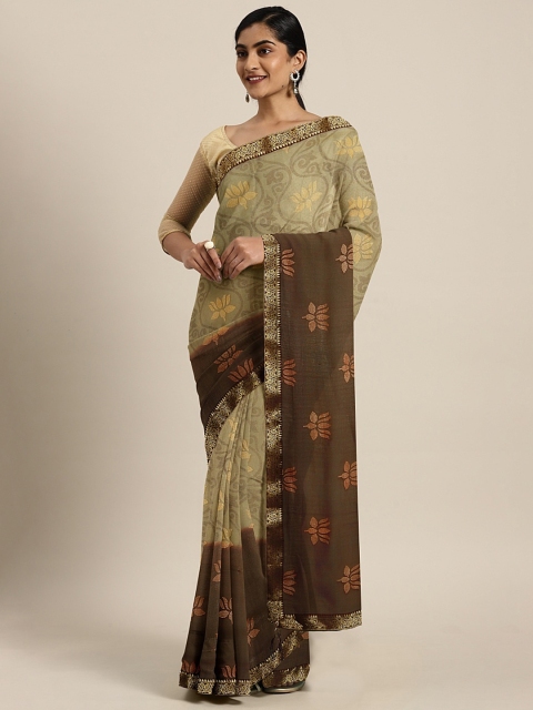 

Pavechas Brown & Coffee Brown Poly Georgette Woven Design Uppada Saree