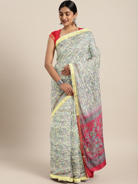 

Pavechas Beige & Pink Poly Silk Printed Mysore Silk Saree