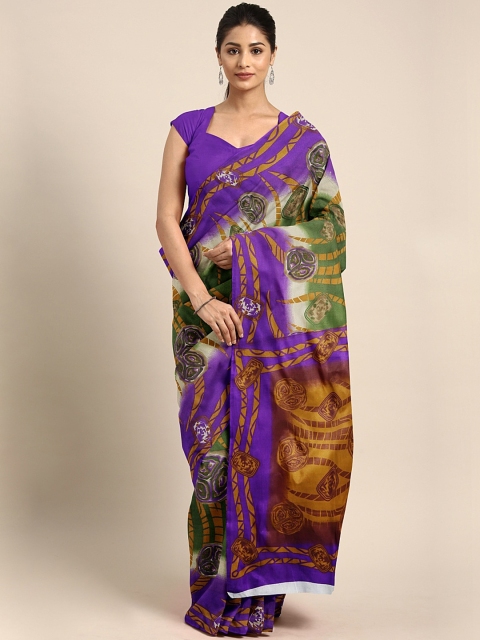 

Pavechas Green & Purple Polycotton Printed Mangalagiri Saree