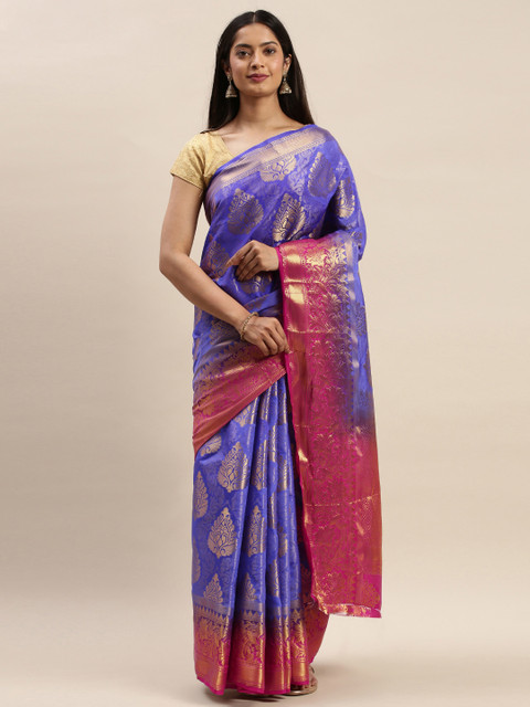 

DIVASTRI Blue & Pink Silk Cotton Woven Design Banarasi Saree