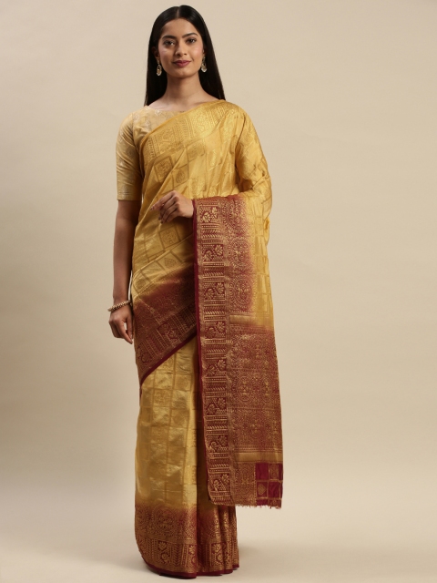

DIVASTRI Beige & Maroon Silk Cotton Woven Design Banarasi Saree