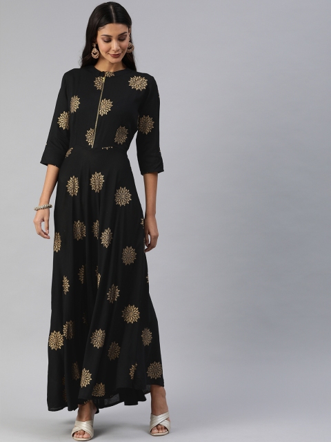 

Swishchick Women Black Printed Maxi Dress