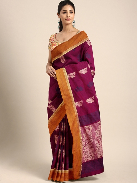 

aamna Violet Pure Cotton Woven Design Chettinad Saree