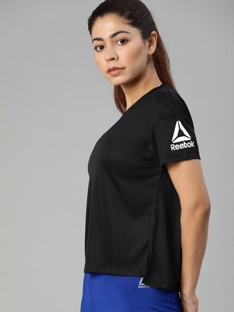 

Reebok Women Black Solid Round Neck WOR COMM Poly T-shirt