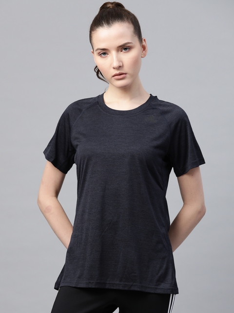 

ADIDAS Women Navy Blue Solid Prime 3-Stripes Training Tee with Geometric Print Detail