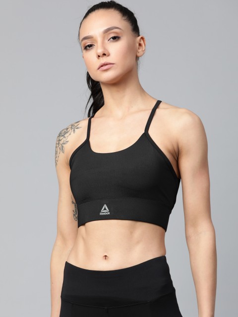 

Reebok Black Solid Non-Wired Removable Padding New Tri-Back Workout Bra FI8481