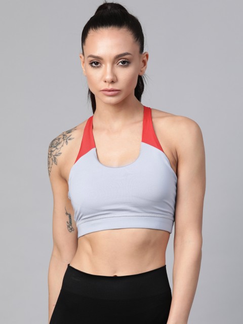 

Reebok Grey Solid Workout Bra Medium Coverage Removable Pads