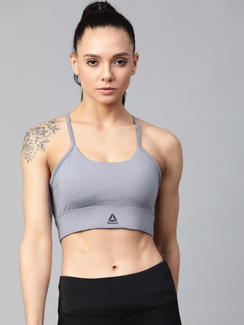 

Reebok Women Blue Solid Tri Back Padded Training Workout Bra FI8482